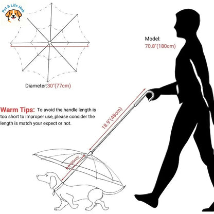 Dog Umbrella with Leash for Small Pets,J-Shape Handle,Clear Umbrella Surface Umbrella for Dogs Fits 20” Back Length dog supplies