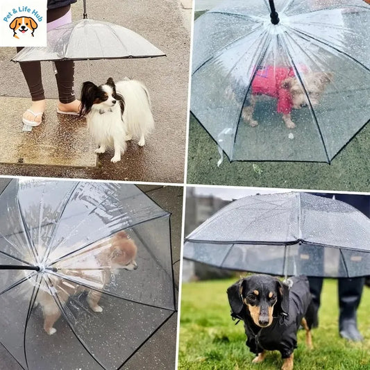 Dog Umbrella with Leash for Small Pets,J-Shape Handle,Clear Umbrella Surface Umbrella for Dogs Fits 20” Back Length dog supplies