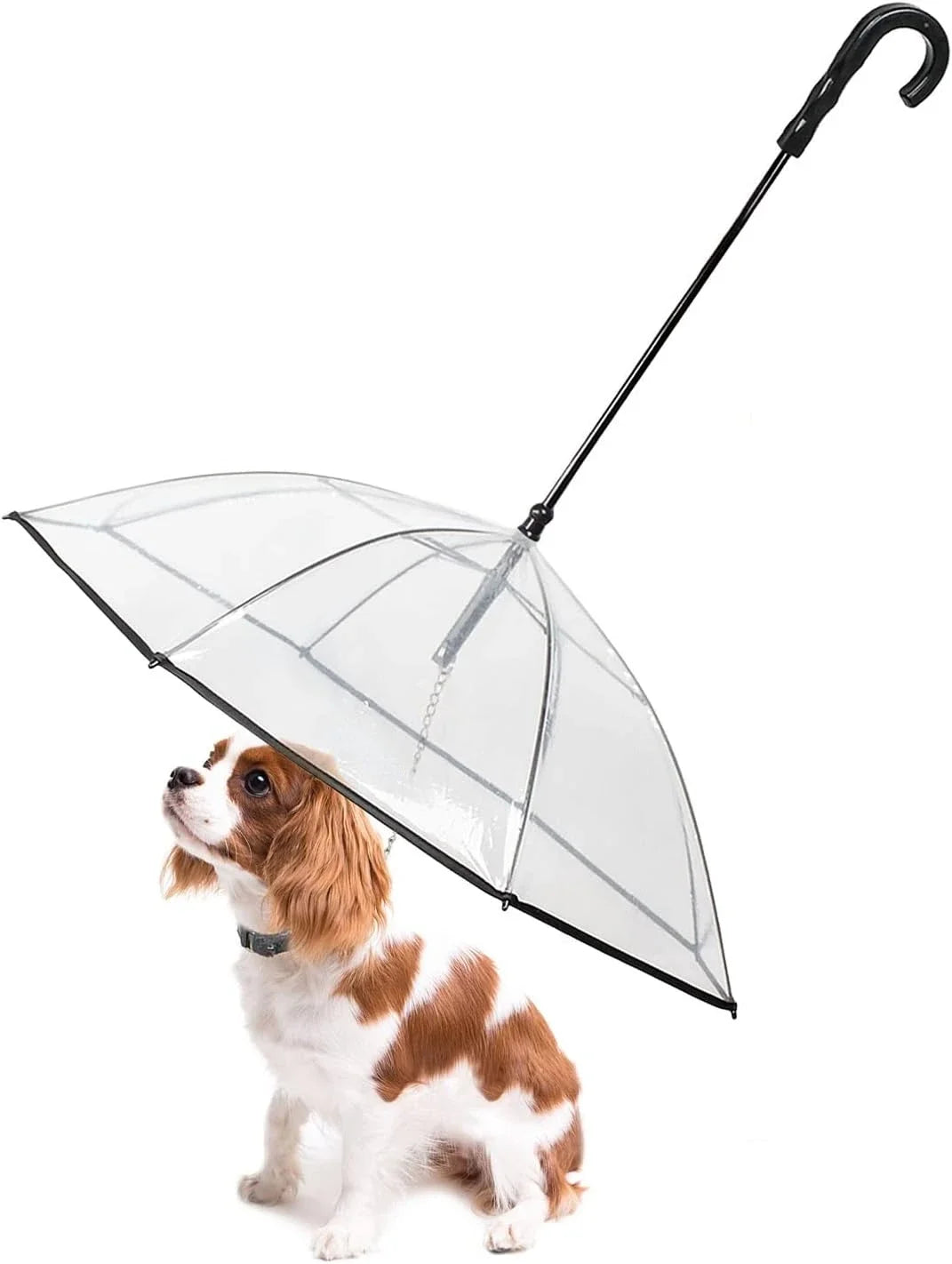 Dog Umbrella with Leash for Small Pets,J-Shape Handle,Clear Umbrella Surface Umbrella for Dogs Fits 20” Back Length dog supplies